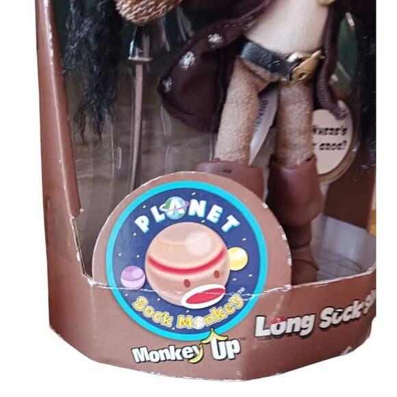 Vtg 2013 Long Sock Silver Planet Sock Monkey Pirate Toy w/ Sword & Hook Boxed - Picture 6 of 7